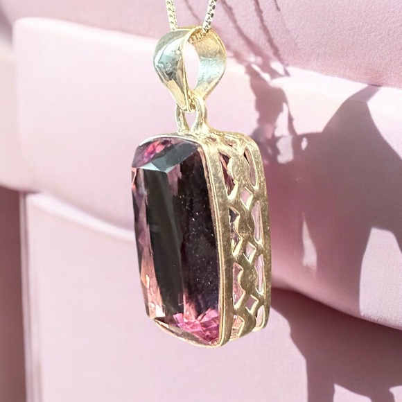 Large Emerald Cut Amethyst Sterling Silver Necklace - Picture 5 of 11